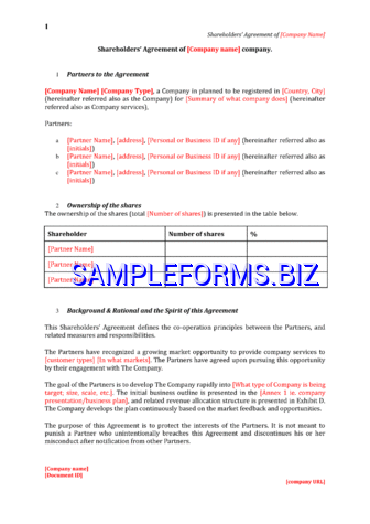 Shareholders' Agreement Sample 2 pdf free
